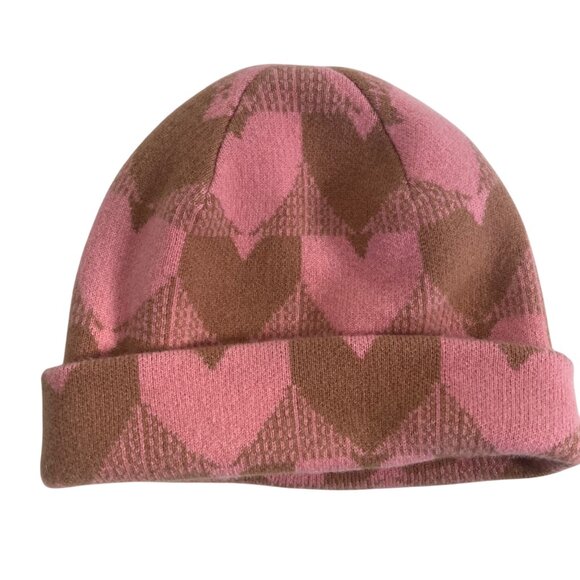 Kerri Rosenthal Cashmere Heart Hat Beanie Pink Brown Warm Quiet Luxury - Picture 1 of 11